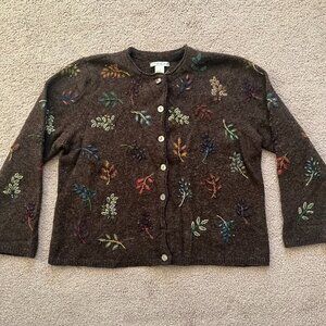 Vintage 100% Wool Embroidered Cardigan Womens Size M Whimsigoth Fairy